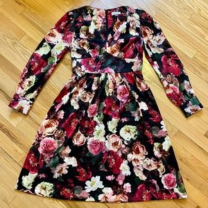 Long sleeve corset top textured brocade floral dress by Calvin Klein